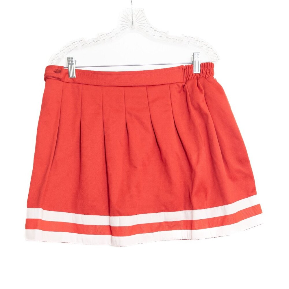 Vintage-Inspired Size ADXL Red Pleated Mini Skirt With White Stripes & Elastic
